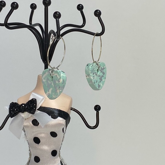 Unique Handmade Polymer Clay Pastel Heart Earrings - Picture 9 of 16